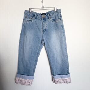 Vintage Moda International Jeans 10 Denim Cuffed Floral Checkered Cottage  Y2K